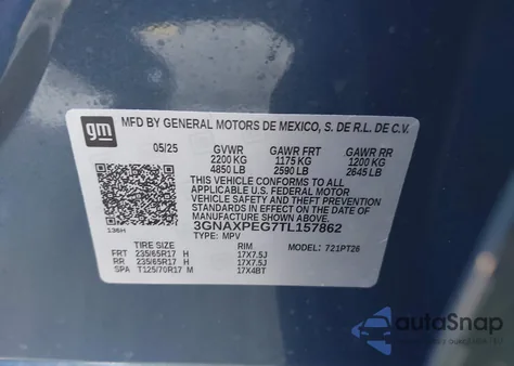 2026 Chevrolet Equinox Awd Lt из США, поврежденный, VIN 3GNAXPEG7TL157862